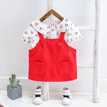 0-5 ani fetita General haine costume de moda Casual, cu maneci scurte Overal cherry imprimare de seturi de îmbrăcăminte