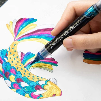 1 buc Japonia Pentel DualMetallic Perie Metalica de Culoare Moale-tip Stilou Două Culori pentru Perie Litere Pensule 8 Culori Disponibile