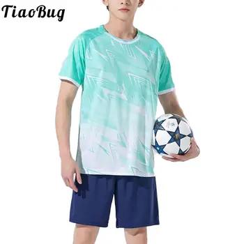 2 buc Copii Băieți Fete de Vară Costum de Sport Fotbal, Baschet Tinuta Geometric Print cu Maneci Scurte T-shirt, cu pantaloni Scurți pentru Formare