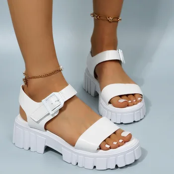 2022 Noi Femei Pantofi De Modă De Culoare Solidă Singur Cuvânt Sandale De Vară Plat Platforma Indesata Toc Cataramă Pantofi De Plaja Si De Sex Feminin Sandalias