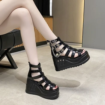 2023 Femei Pene Sandale Tocuri Inalte Gotice Punk Vara Pantofi Platforma Femeie Confort Strappy Zip Cataramă Moda Casual, Sandale