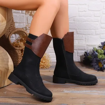 2023 Iarna pentru Femei la Jumătatea Vițel Cizme cu Fermoar Lateral Pantofi pentru Femei cu Toc Pătrat Casual Pantofi pentru Femei cu Toc mic Plus Dimensiune Doamnelor Cizme