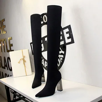 2024 Sexy Slim Coapsei Cizme de Over -- genunchi Cizme de Metal Toc Cizme pentru Femei Cizme Lungi Tocuri inalte Bigtree Pantofi Femei