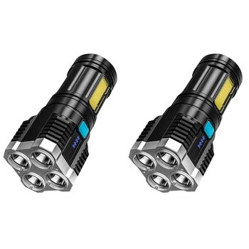 2X 4-Core Lanterna Super-Luminos Lanterna Reincarcabila Multi CONDUS cu Rază Lungă de lumina Reflectoarelor COB Lumina Pentru Exterior Pescuit
