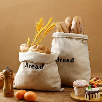 3 BUC Paine Saci de Pânză groasă de sac Reutilizabil Cordon Saci de Pâine așa Cum se Arată Lenjerie de pat lucrate Manual de Depozitare a Alimentelor