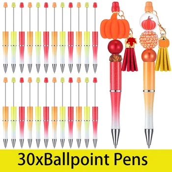 30Pcs Plastic Beadable Pen Șirag de mărgele Rollerball Pixuri Șirag de mărgele Pix Asortat Șirag de mărgele Stilou Cerneală Neagră