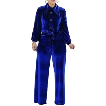 3XL-M Catifea Haine Pentru Femei Două Seturi de Piese Topuri + Pantaloni Costume de Potrivire Set curea Albastru Set de Trening XL 2XL 3XL 2024