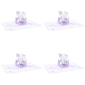 4X Fluture Violet Ziua pop-up Card, Fluture Coș de Flori 3D Felicitari Pentru Femei Fata de Fiica, Mamele Zi