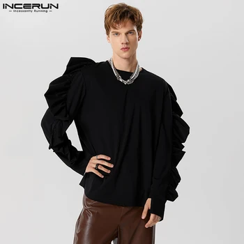 American Style Moda Barbati Solid Patchwork Design T-shirt Liber Casual cu Mâneci Lungi Ciufulit Camiseta S-5XL INCERUN Topuri 2023