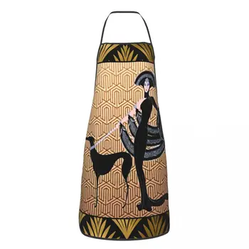 Amuzant Art Deco Erte Greyhound Salopete Șorț Unisex Bucătărie Bucătar Whippet Sighthound Câine Tablier Bucătărie pentru Gătit de Copt Grădinărit