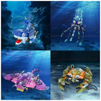 Anime creaturi ocean Bloc Veioza Crab Rechini Caracatiță, pește Diavol Ansamblul Puzzle Model jucarii Copii