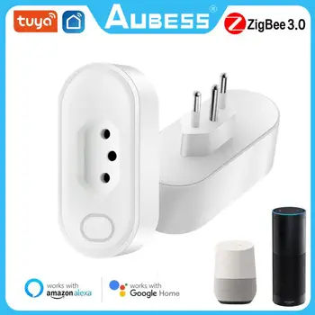 AUBESS Tuya Zigbee 16A Brazilia Smart Plug Cu Monitor de Putere de Viață Inteligentă de la Distanță Inteligent Priză Lucra Cu Alexa de Start Google