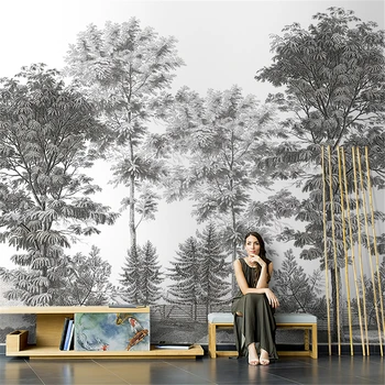 beibehang American pastoral negru și alb copac artă murală tapet living cu TV 3D de fundal de hârtie de perete pictura murala de perete care acoperă