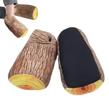 Bumbac Papuci Pentru Femei Casa De Pluș Anti-Derapare Log Copac Model De Papuci De Casa Amuzant Scuff Diapozitive Slip-On Pantofi Casă De Interior