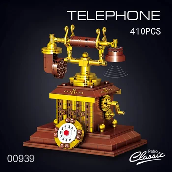 Clasic Stil European Rotarydial Telephoneset Moc Mini Bloc Model De Clădire Din Cărămidă Telefon Jucărie De Învățământ Pentru Copii Cadouri