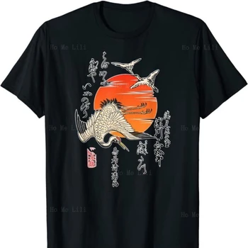 Crane Și Luna Roșie Arta Japoneză de Imprimare Tricou Marimea S-6xl Grafic Personalizat