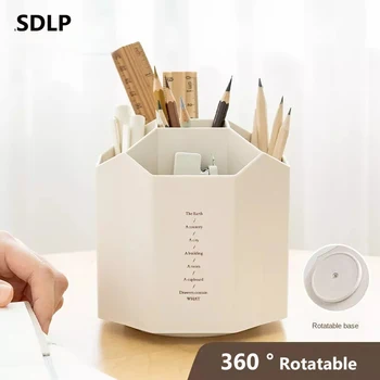 Creative Rotativ La 360 ° Suport Stilou Organizator Desktop Student Cauciuc Creion Cutie De Depozitare ,5 Grile Penbox Papetărie De Birou