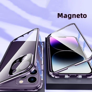 De caz Pentru iPhone 14 13 12 11 Pro Max Magneto Snap față-Verso de Sticla Oglinda Paza Obiectiv Pachet Complet Drop-dovada Telefon Acoperi Caz