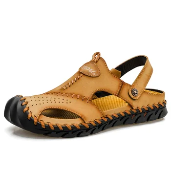 De mari dimensiuni sandale barbati, sandale de plajă dublu scop bărbați respirabil casual gol sandale din piele cu două straturi de piele de vacă pantofi pentru bărbați