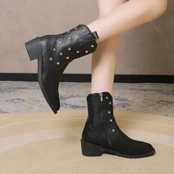 Doamnelor Pantofi 2023 Brand Nit Cizme pentru Femei de Moda de Partea Zipp Moderne Cizme Femei de Vânzare la Cald Rotund Toe Glezna Cizme Pantofi de sex Feminin