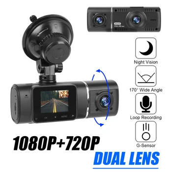Dual Lens Auto DVR cu Camera de Bord Cam Dashcam Cabina Interioara retrovizoare Monitor 1080P Video Recorder 32G 1.5 inch Ecran Cartronics