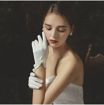 Femei din Satin cu Perle de Nunta Mănuși de Mireasa pentru Mirese Scurt Arc Panglică Deget de Onoare Accesorii vestidos de boda 2023