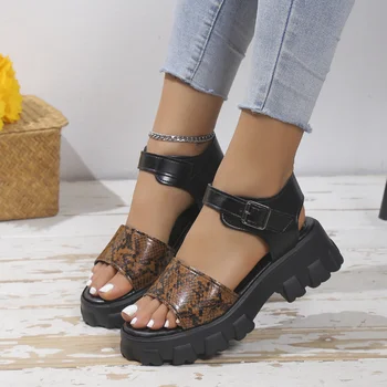 Femei Sandale Gladiator 2023 Moda de Vara pentru Femei Sandale cu Platforma din piele de Sarpe de Imprimare sandale cu Toc Sandale cu Catarama