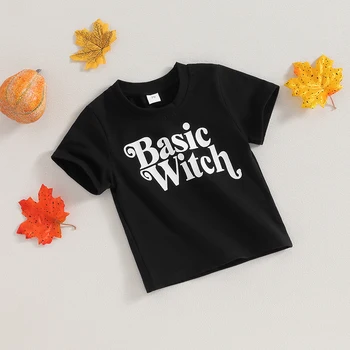 Fete Pentru Copii De Halloween T-Shirt-Uri De Moda Cu Maneci Scurte Rotund Gat Scrisoare De Imprimare Topuri Toddler T-Shirt