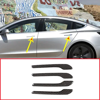 Fibra de Carbon Pentru Tesla Model 3 Mâner de Ușă Folie Set Colorate Autocolante Protector Mânerul Ușii din Fibra de Carbon Decal (4 bucati)