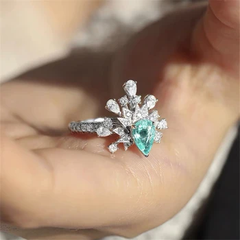 Franceză în formă de picătură de piatră prețioasă argint plin cu diamante inel deschis de lux, bijuterii de designer high-end dulce ochi-prinderea de bijuterii