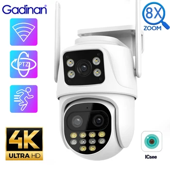 Gadinan 4K 9MP Camera IP WiFi Trei Lentile cu Zoom 8X, Ecran Dual PTZ de Supraveghere Video CCTV de Securitate, Protecție Automată de Urmărire Icsee