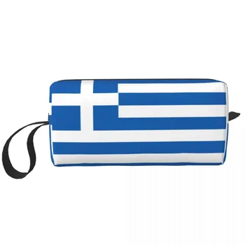 Greacă Drapelul Național Grecia Machiaj Saci De Mare Capacitate Sac De Cosmetice De Moda Machiaj Rezistent La Apa Organizator Caz