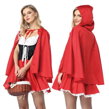 Halloween Adulti Femeie Scufița Roșie Cosplay Costum Cu Gluga Șal Costum Cu Rochie De Teaca Spectacol De Teatru Rochie Plus Dimensiune