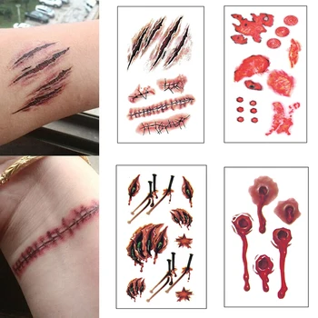 Halloween Cicatrice Înfricoșătoare Autocolant Tatuaj Groază De Sânge Zombie Cosplay Adult Unisex Impermeabile Tatuaje Temporare Prop Accesorii