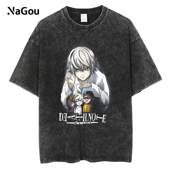 Hip Hop Streetwear Vara cu Maneci Scurte T-Shirt Epocă Anime Death Note Imprimare Tricou Barbati Y2K Harajuku Liber Casual Spălat Tees