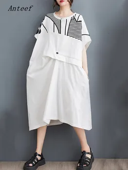 maneci scurte supradimensionat vintage stripe nou în rochii pentru femei casual vrac rochie lunga de vara elegante haine 2023