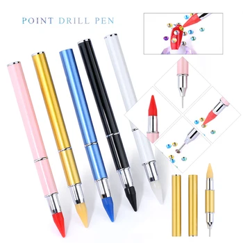 Metal Cap Dublu Punct De Gaurit Pix Creion Stras Pictura Selector De Unghii Diamond Creion De Ceară Pen Tool Consumabile Accesorii