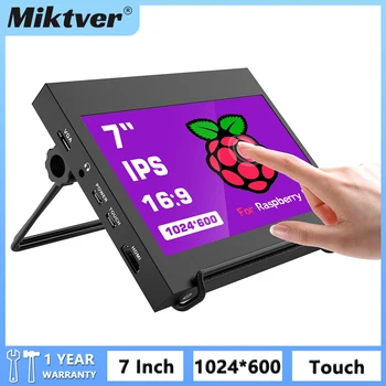 Miktver 7 Inch HD 1024*600 IPS Touchscreen Mini Raspberry Pi Monitor Cu Caz,Suport VESA de Montare,HDMI/VGA/Audio Intrări Video