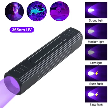 Mini 365nm UV Lanterna LED-uri USB Reincarcabila cu Zoom Negru Lumina 5Modes Ultraviolete UV Lanterna Portabil de Companie Petele de Urină Scorpion