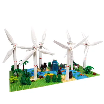 MOC Blocurile centrale Eoliene Scena Cărămizi Jucării Kituri de Pădure, Râu Etaj Părți de Animale Pește Moară de vânt Compatibile Cu LEGO