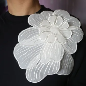 Moda alb-negru broderie de flori de dantela aplicatii pentru haine brodate paiete florale patch-uri pentru haine mare parches