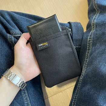 Multi-strat de Carte de mini portofel Classic nylon negru cu fermoar Bani de Buzunar Impermeabil rezistent la uzura titularului Cardului de Călătorie