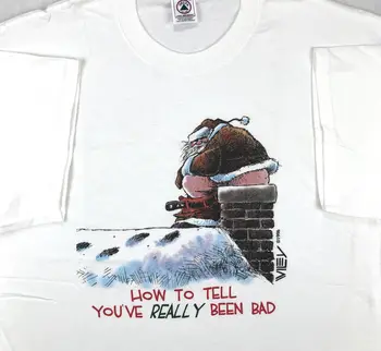 NOS vtg ' 90 CUM SĂ-ȚI SPUN AM FOST REA T-Shirt L de desene animate mos craciun glumă de crăciun poop