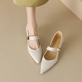 Nou Pantofi pentru Femei a Subliniat Toe Pompe Mijlocul Tocuri Pantofi Rochie Metal Barca Pantofi Elegante Office Lady