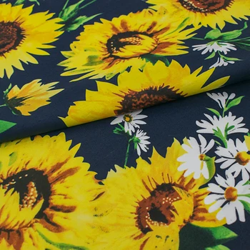 Noua Deep Blue De Floarea-Soarelui De Imprimare Din Bumbac Pur De Moda Rochie Confortabil Tricou Tesatura De Îmbrăcăminte