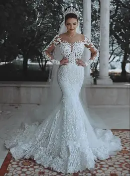 Noua Moda de Vânzare Fierbinte Vestido De Noiva de Mireasa Tul Mariage coadă de pește Maneca Lunga sirena Rochii de Mireasa