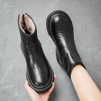Nouă Femei Anti-Alunecare și rezistent la apa de Iarna Zapada Ghete Cald Cizme Glezna Bumbac Căptușit Pantofi Casual Confortabil Culoare Solidă Cizme