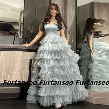 O-Linie Tul Rochie De Seara Diferențiat Pe Umăr Backless Zburli Etaj Lungime Vestidos De Fiesta Elegantes Para Mujer 2023
