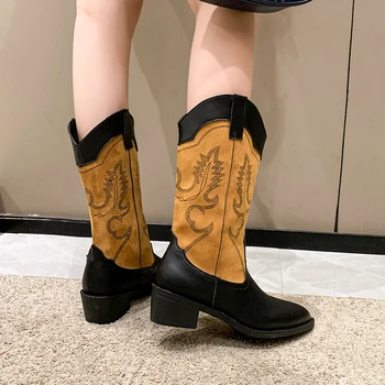 Pantofi de Designer pentru Femei 2023 Nouă Vest Femei Cizme de Cowboy Clasic Brodate Vârfurilor in Picioare Cizme de Moda Kaki Mijlocul Cizme