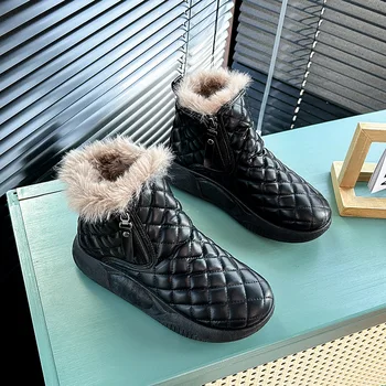 Pantofi Femei Cizme de Toamna Cizme-Femei Rotund Toe Încălțăminte de Iarnă Australia de Lux de Designer de Pluș cu Fermoar Toc Plat 2023 Doamnelor Ru